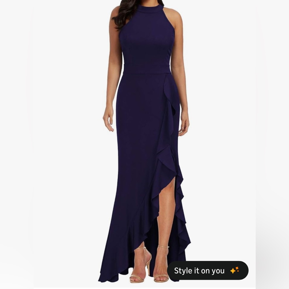 WOOSEA Women's High Neck Split Bodycon Mermaid Evening Cocktail Long Dress